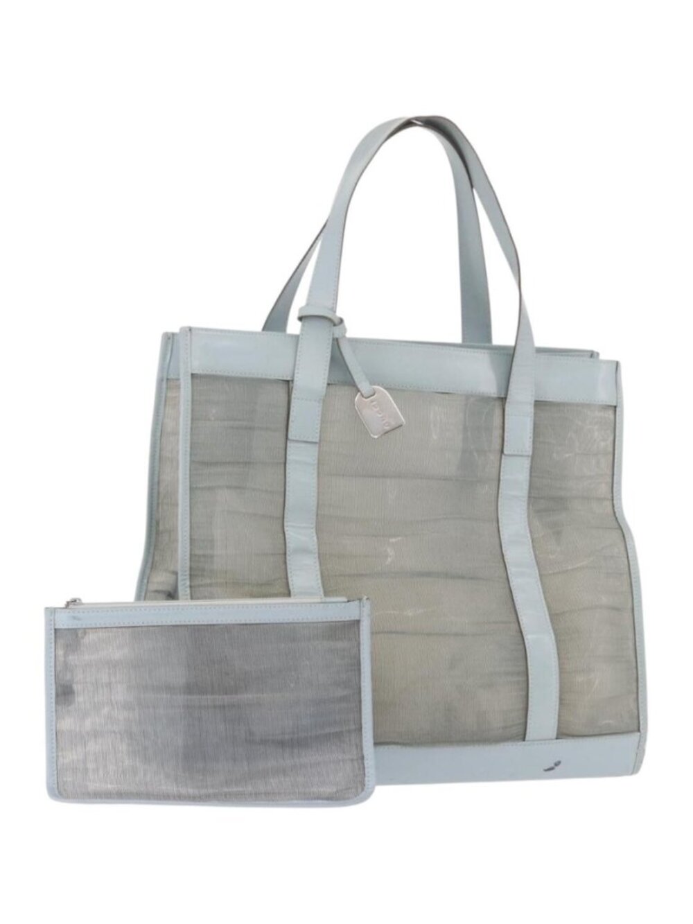 GUCCI Tote Bag Mesh Light Blue Silver 002 3754 0404